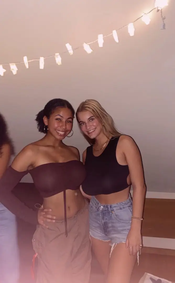 Anveshi Jain and her dynamic duo curves have those buttons fighting for their life in this delicious meat sandwich