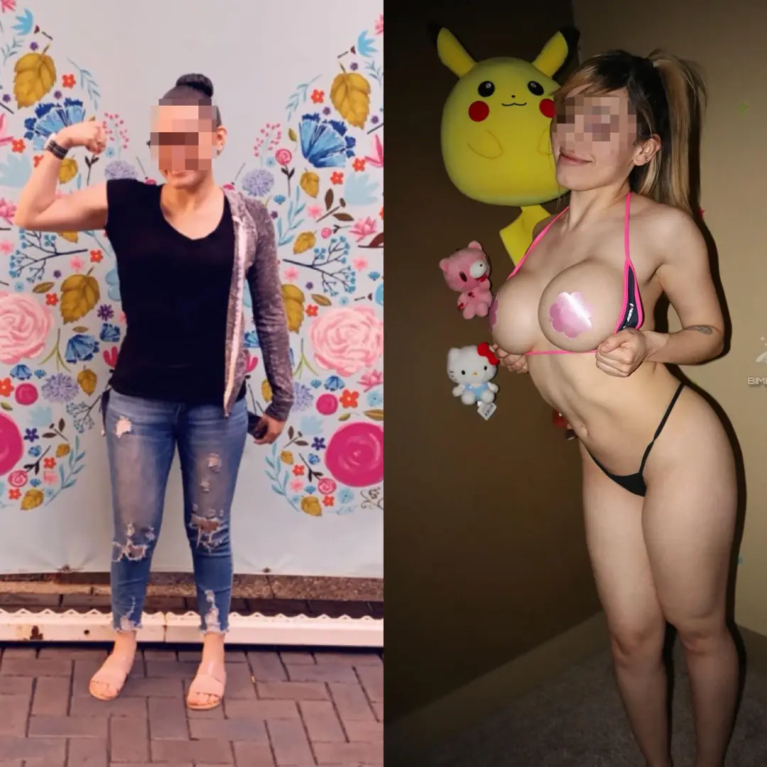 The ultimate bimbo transformation with a tiny waist and massive tits that keep getting bigger