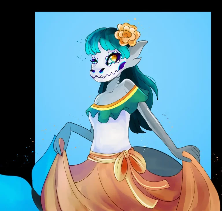 Día de Los Muertos Just Got *Delicious*! My SDV Shark Girl OC by @baptistar2004 is Serving *Dangerously Cute* Curves You’ll Want to Sink Your Teeth Into.